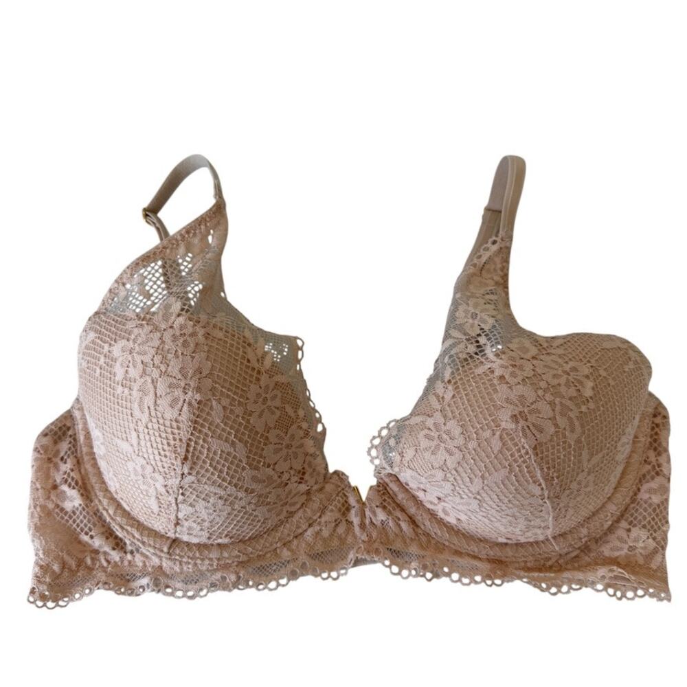 Victoria's Secret Plunge Neutral Beige Padded Underwire Lace Bra Size 34C